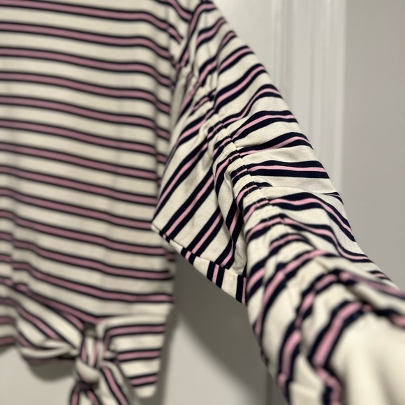 NWOT Kensie Womens Sz:S striped tie-waist ruched sleeve Pullover sweatshirt. - Picture 7 of 11